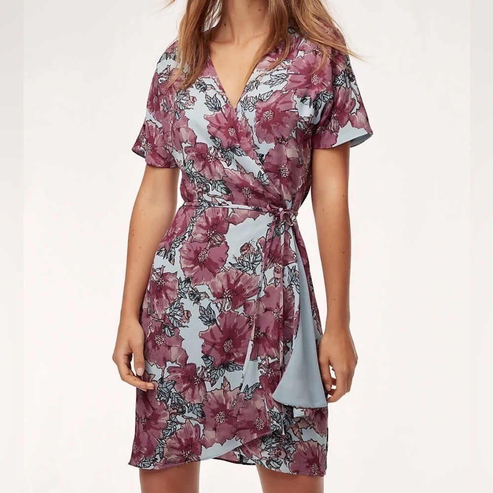 Babaton Wallace Dune Blue & Purple Mini Wrap Dress NWT